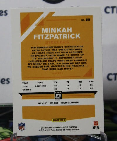 2019 PANINI DONRUSS OPTIC MINKAH FITZPATRICK # 58 NFL PITTSBURGH STEELERS GRIDIRON CARD