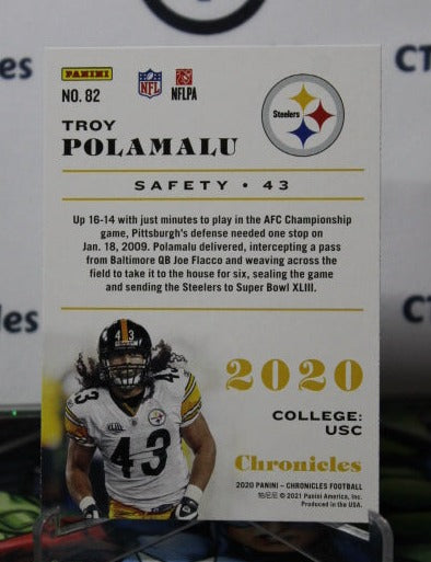 2020 PANINI CHRONICLES TROY POLAMALU # 82 NFL PITTSBURGH STEELERS GRIDIRON CARD