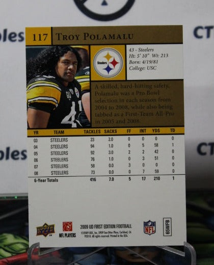 2009 UPPER DECK TROY POLAMALU # 117 GOLD NFL PITTSBURGH STEELERS GRIDIRON CARD