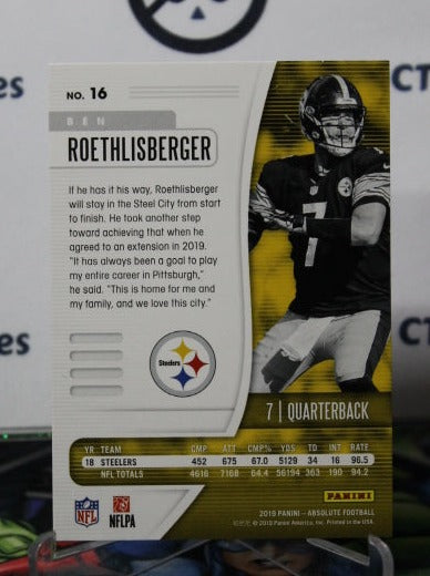 2019 PANINI ABSOLUTE BEN ROETHLISBERGER # 16 GREEN NFL PITTSBURGH STEELERS GRIDIRON CARD