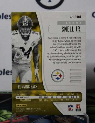 2019 PANINI ABSOLUTE BENNY SNELL JR. # 104 ROOKIE NFL PITTSBURGH STEELERS GRIDIRON CARD