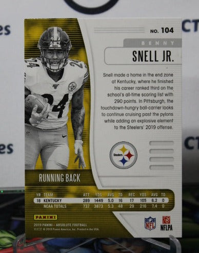 2019 PANINI ABSOLUTE BENNY SNELL JR. # 104 ROOKIE GREEN NFL PITTSBURGH STEELERS GRIDIRON CARD