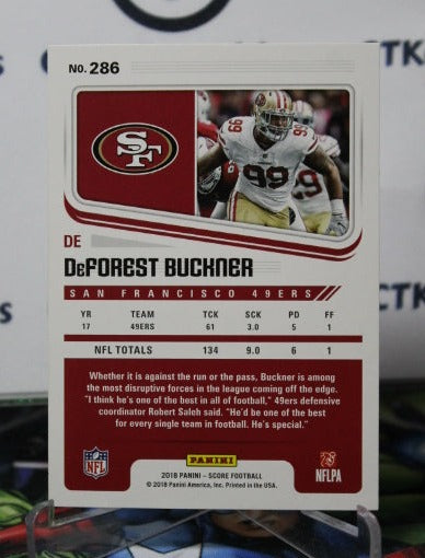 2018 PANINI SCORE DeFOREST BUCKNER # 286 NFL SAN FRANCISCO 49ERS GRIDIRON CARD