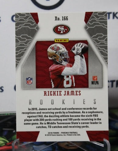 2018 PANINI PHOENIX RICHIE JAMES # 166 ROOKIE NFL SAN FRANCISCO 49ERS GRIDIRON CARD