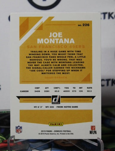 2019 PANINI DONRUSS JOE MONTANA # 226 NFL SAN FRANCISCO 49ERS GRIDIRON CARD