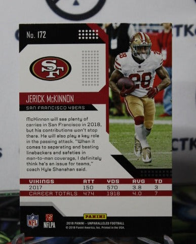 2018 PANINI UNPARALLELED JERICK McKINNON # 172 NFL SAN FRANCISCO 49ERS GRIDIRON CARD