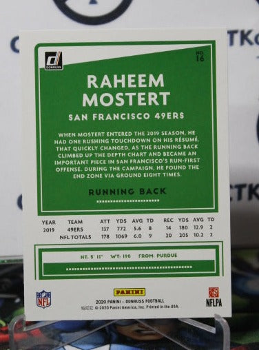 2020 PANINI DONRUSS RAHEEM MOSTERT # 16 NFL SAN FRANCISCO 49ERS GRIDIRON CARD