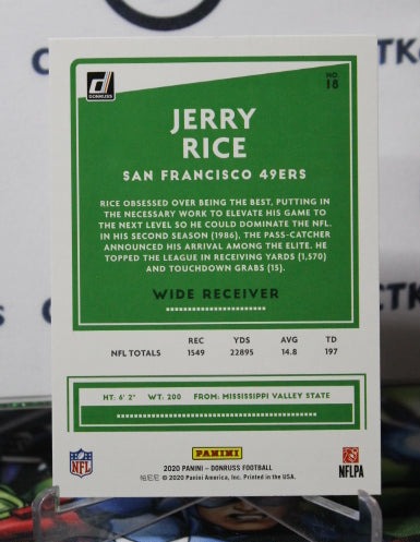 2020 PANINI DONRUSS JERRY RICE # 18 NFL SAN FRANCISCO 49ERS GRIDIRON CARD