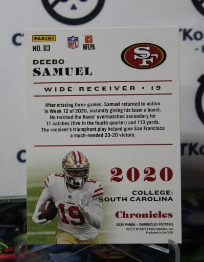 2020 PANINI CHRONICLES DEEBO SAMUEL # 83 NFL SAN FRANCISCO 49ERS GRIDIRON CARD