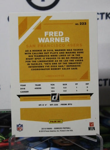 2019 PANINI DONRUSS FRED WARNER # 223 NFL SAN FRANCISCO 49ERS GRIDIRON CARD