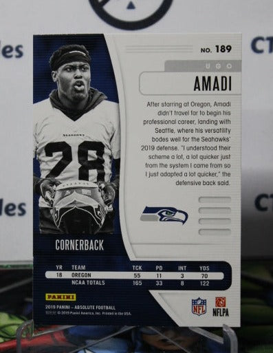 2019 ABSOLUTE UGO AMADI # 189 ROOKIE NFL SEATTLE SEAHAWKS GRIDIRON CARD