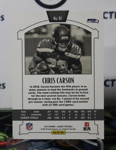2019 LEGACY CHRIS CARSON # 92 RED 076/299 NFL SEATTLE SEAHAWKS GRIDIRON CARD