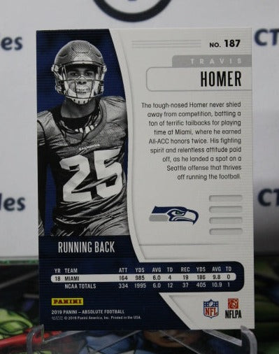 2019 ABSOLUTE TRAVIS HOMER # 187 ROOKIE NFL SEATTLE SEAHAWKS GRIDIRON CARD