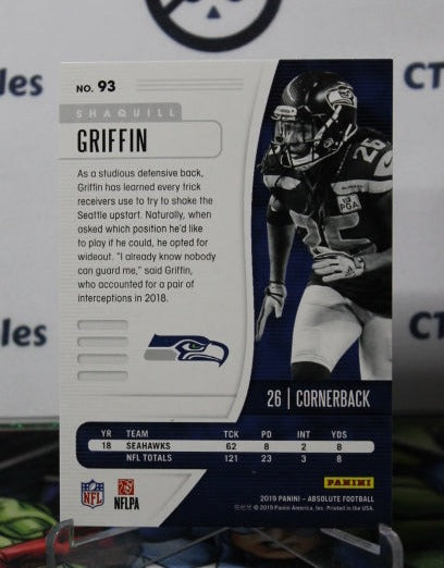 2019 PANINI ABSOLUTE SHAQUILL GRIFFIN # 93 NFL SEATTLE SEAHAWKS GRIDIRON CARD
