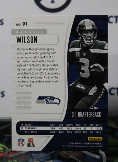 2019 PANINI ABSOLUTE RUSSELL WILSON # 91 GREEN NFL SEATTLE SEAHAWKS GRIDIRON CARD