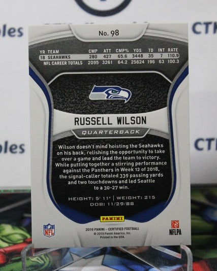 2019 PANINI CERTIFIED RUSSELL WILSON # 98 NFL SEATTLE SEAHAWKS GRIDIRON CARD