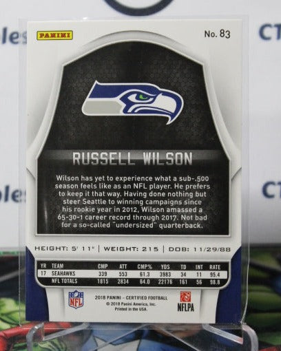 2018 PANINI CERTIFIED RUSSELL WILSON # 83 NFL SEATTLE SEAHAWKS GRIDIRON CARD