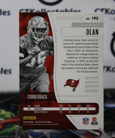 2019 PANINI ABSOLUTE JAMEL DEAN # 192 ROOKIE NFL TAMPA BAY BUCCANEERS GRIDIRON CARD