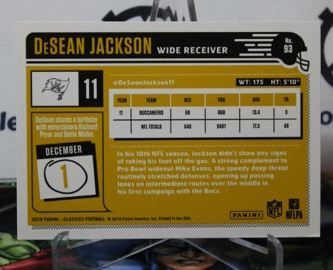 2018 PANINI CLASSICS DeSEAN JACKSON # 93 NFL TAMPA BAY BUCCANEERS GRIDIRON CARD