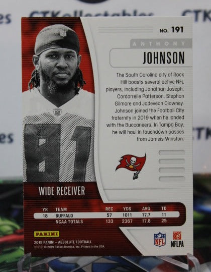 2019 PANINI ABSOLUTE ANTHONY JOHNSON # 191 ROOKIE NFL TAMPA BAY BUCCANEERS GRIDIRON CARD