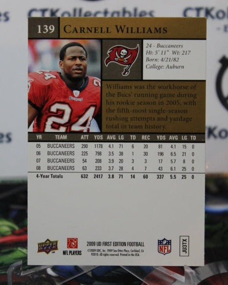 2009 UPPER DECK CARNELL WILLIAMS # 139 GOLD NFL TAMPA BAY BUCCANEERS GRIDIRON CARD