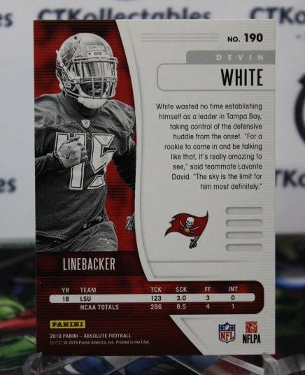 2019 PANINI ABSOLUTE DEVIN WHITE # 190 ROOKIE GREEN ERROR NFL TAMPA BAY BUCCANEERS GRIDIRON CARD