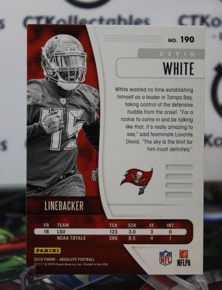 2019 PANINI ABSOLUTE DEVIN WHITE # 190 ROOKIE NFL TAMPA BAY BUCCANEERS GRIDIRON CARD