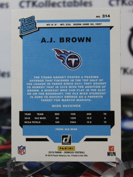 2019 PANINI DONRUSS A.J. BROWN # 314 RATED ROOKIE CANVAS NFL TENNESSEE TITANS GRIDIRON CARD