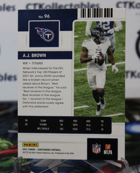 2021 PANINI CONTENDERS A.J. BROWN # 96 SEASON TICKET NFL TENNESSEE TITANS GRIDIRON CARD