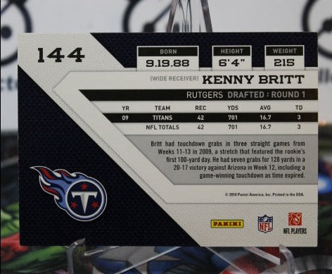2010 PANINI THREADS KENNY BRITT # 144 NFL TENNESSEE TITANS GRIDIRON CARD