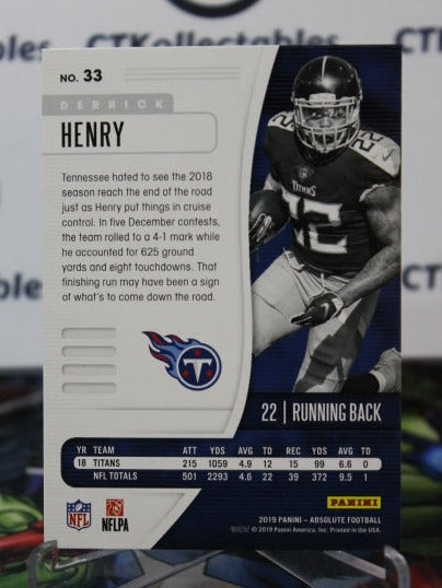 2019 PANINI ABSOLUTE DERRICK HENRY # 33 NFL TENNESSEE TITANS GRIDIRON CARD