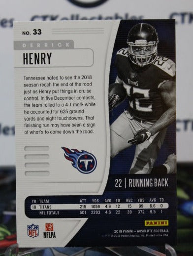 2019 PANINI ABSOLUTE DERRICK HENRY # 33 GREEN NFL TENNESSEE TITANS GRIDIRON CARD