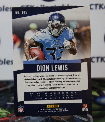 2019 PANINI PRESTIGE DION LEWIS # 165 NFL TENNESSEE TITANS GRIDIRON CARD