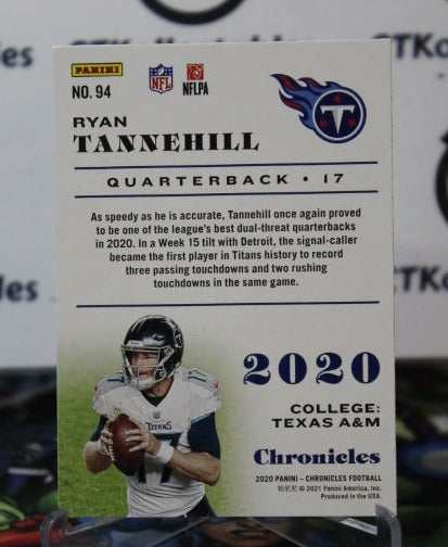 2020 PANINI CHRONICLES RYAN TANNEHILL # 94 NFL TENNESSEE TITANS GRIDIRON CARD