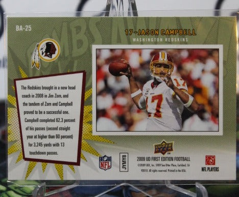 2009 UPPER DECK JASON CAMPBELL # BA-25 BOMBS AWAY NFL WASHINGTON REDSKINS GRIDIRON CARD