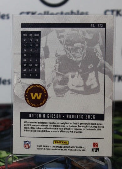 2020 PANINI CHRONICLES LUMINANCE ANTONIO GIBSON # 223 ROOKIE NFL WASHINGTON REDSKINS GRIDIRON CARD