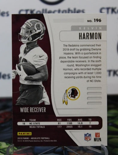 2019 PANINI ABSOLUTE KELVIN HARMON # 196 ROOKIE GREEN NFL WASHINGTON REDSKINS GRIDIRON CARD