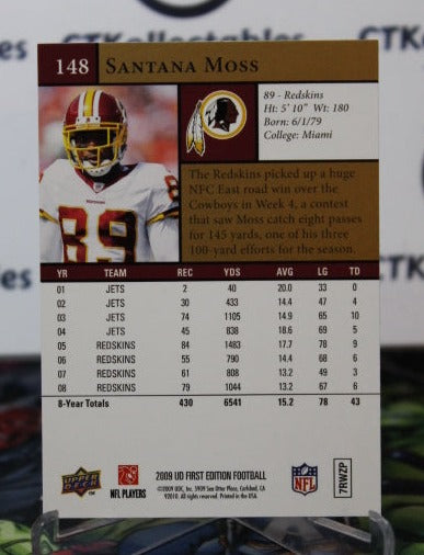 2009 UPPER DECK SANTANA MOSS # 148 GOLD NFL WASHINGTON REDSKINS GRIDIRON CARD