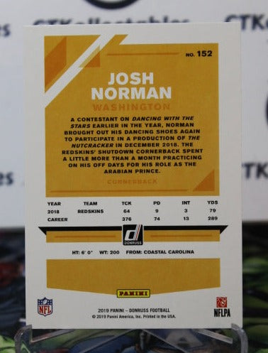2019 PANINI DONRUSS JOSH NORMAN # 152 NFL WASHINGTON REDSKINS GRIDIRON CARD