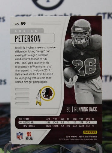 2019 PANINI ABSOLUTE ADRIAN PETERSON # 59 NFL WASHINGTON REDSKINS GRIDIRON CARD