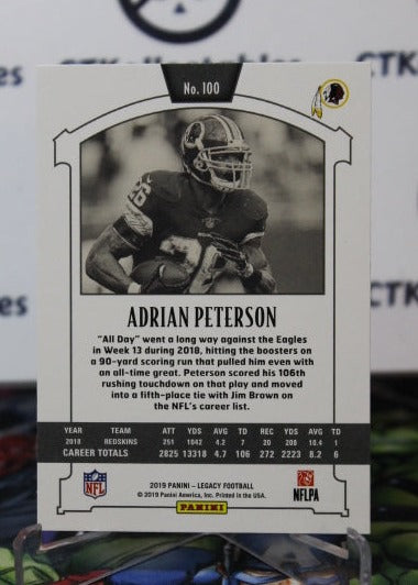 2019 PANINI LEGACY ADRIAN PETERSON # 100 NFL WASHINGTON REDSKINS GRIDIRON CARD