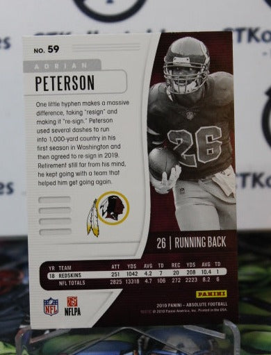 2019 PANINI ABSOLUTE ADRIAN PETERSON # 59 GREEN NFL WASHINGTON REDSKINS GRIDIRON CARD