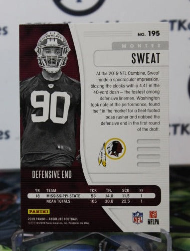 2019 PANINI ABSOLUTE MONTEZ SWEAT # 195 ROOKIE NFL WASHINGTON REDSKINS GRIDIRON CARD