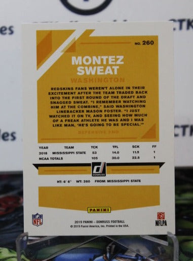 2019 PANINI DONRUSS MONTEZ SWEAT # 260 ROOKIE NFL WASHINGTON REDSKINS GRIDIRON CARD