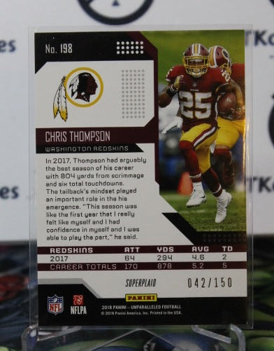 2018 PANINI UNPARALLELED CHRIS THOMPSON # 198 SUPERPLAID 042/150 NFL WASHINGTON REDSKINS GRIDIRON CARD