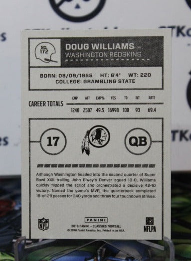2016 PANINI CLASSICS DOUG WILLIAMS # 172 NFL WASHINGTON REDSKINS GRIDIRON CARD
