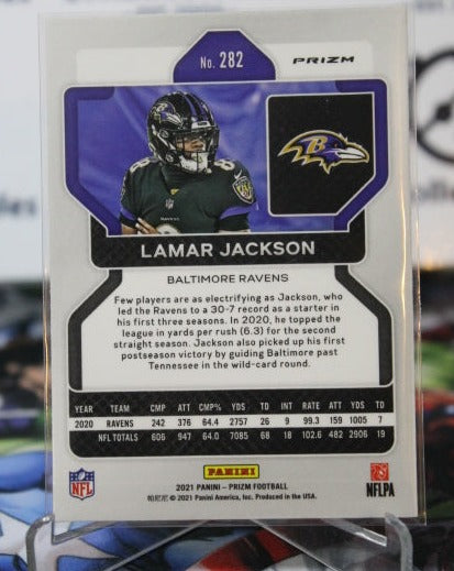 2021 PANINI PRIZM LAMAR JACKSON # 282 SILVER PRIZM NFL RAVENS GRIDIRON CARD