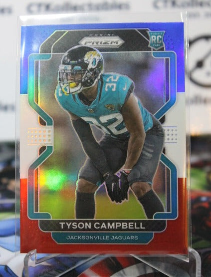2021 PANINI PRIZM TYSON CAMPBELL # 384 ROOKIE RED WHITE BLUE PRIZM NFL JACKSONVILLE JAGUARS GRIDIRON CARD