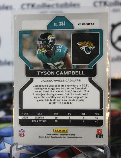 2021 PANINI PRIZM TYSON CAMPBELL # 384 ROOKIE RED WHITE BLUE PRIZM NFL JACKSONVILLE JAGUARS GRIDIRON CARD