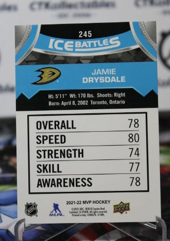 2021-22 UPPER DECK MVP JAMIE DRYSDALE # 245 ICE BATTLES ROOKIE ANAHEIM DUCKS NHL HOCKEY CARD